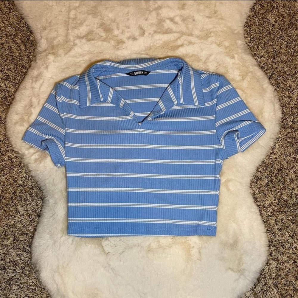 SHEIN white and blue stripped crop top